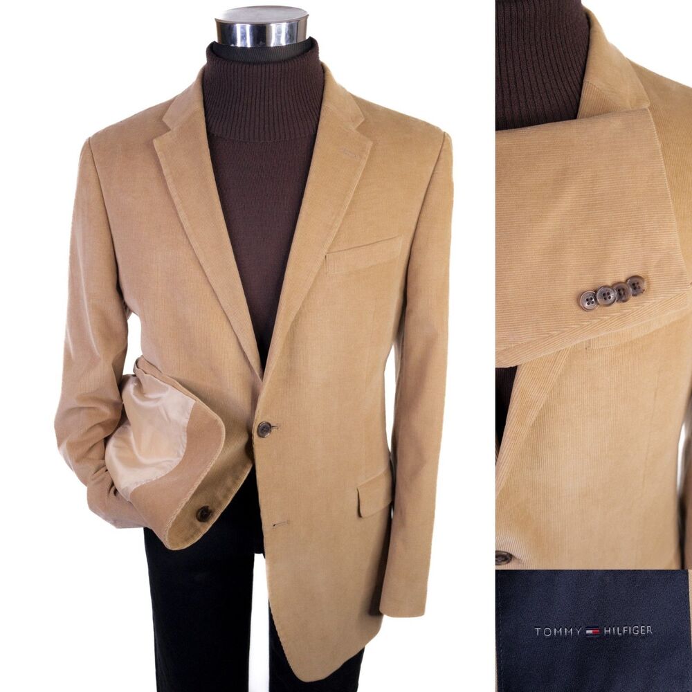Tommy Hilfiger Corduroy Cotton Corduroy Blazer Sz 42L Beige Sport Coat Jacket
